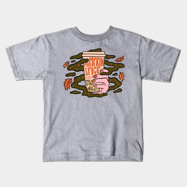 Pumpkin Spice and Spooky Nights Kids T-Shirt by Doodle by Meg